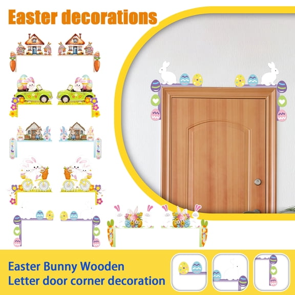 Easter Decorations Wooden Letter Decoration with Bunny, Colorful Bunny Door Ornament, Spring Summer Front Door Decor, Easter Sign for Home Front Door Easter Party Festival Decor 7.8x7.2" A, 1Pcs