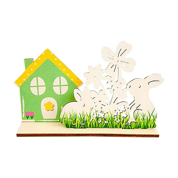 Easter Decorations Wooden Rabbit & Egg Figurine, 3D Spring Bunny House Decoration For Party Tabletop Ornament, Easter Themed Festival Craft Decoration D1