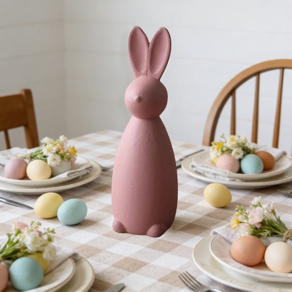 Easter Decorations Wooden Vintage Style Rabbit Figurine Ornament Available in Four Colors for Shelf Mantel Display