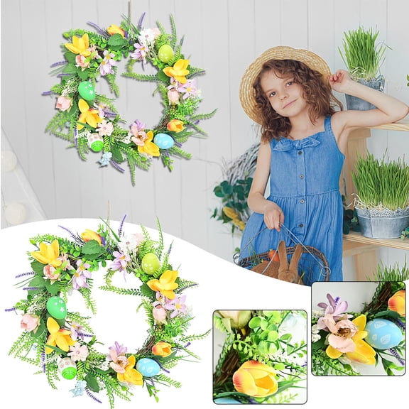 Easter Decorations Wreath Door Hanging Artificial Garland Spring Home Party Front Door Decor Holiday Welcome Sign Wedding Porch Wall Hanging Rustic Farmhouse Festive Entry Decor