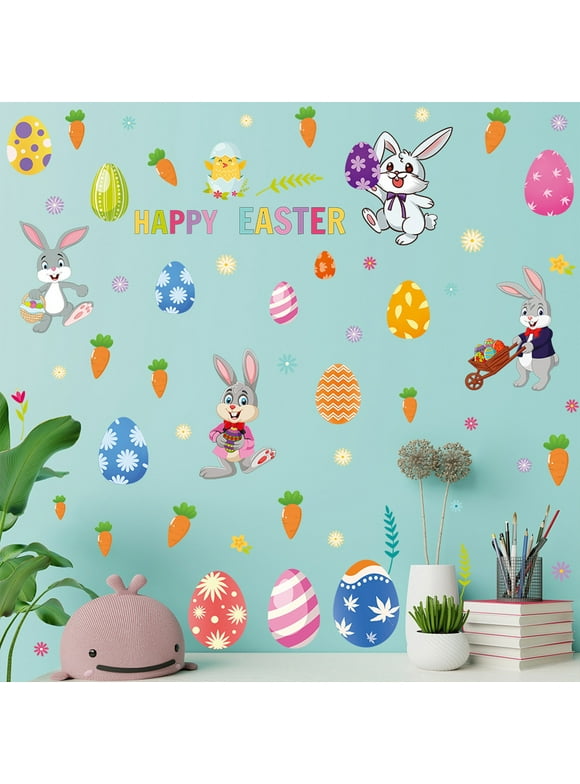Easter Decorations ZKCCNUK Easter Wall Decor Stickers Happy Easter Flower Wall Decals Small Room Mural Stickers For Spring Home Office School Party Door Window Decoration Home Decor Clearance