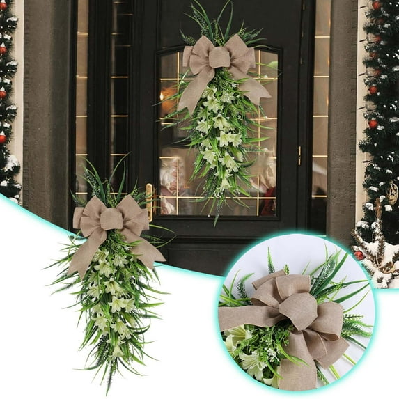 Easter Decorations for Home Clearance! 2024 Easter Wreath Burlap Bow Door Hanging Garland Spring Home Decoration