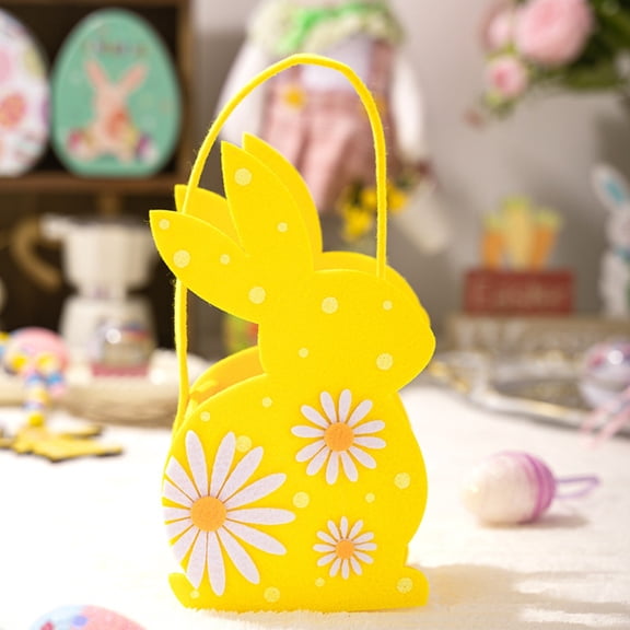 Easter Decorative 3D Bunny Storage Basket Yellow, Easter Basket Bags with Handles Spacious Easter Bunny Bag, for Storing Eggs and Toys During Celebrations, By TINGXIN