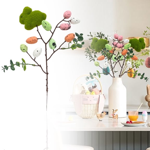 Easter Decorative Artificial Flowers With Green Bunny Egg Accent, Spring Holiday Floral Arrangement For Tabletop Shelf Home Office Indoor Seasonal Display