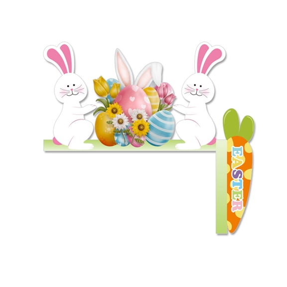 Easter Decorative Bunny Wooden Letter Figurine Colorful Easter Egg Door Corner Decoration