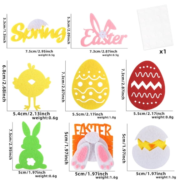 Easter Decorative Felt Stickers, Cute Cartoon Egg、bunny Non-Woven Fabric 、colorful Flower Stickers, Sewn And Repairable, Diy Spring Holiday Crafts, Happy Easter Egg Treasure Hunt Decoration Gifts.