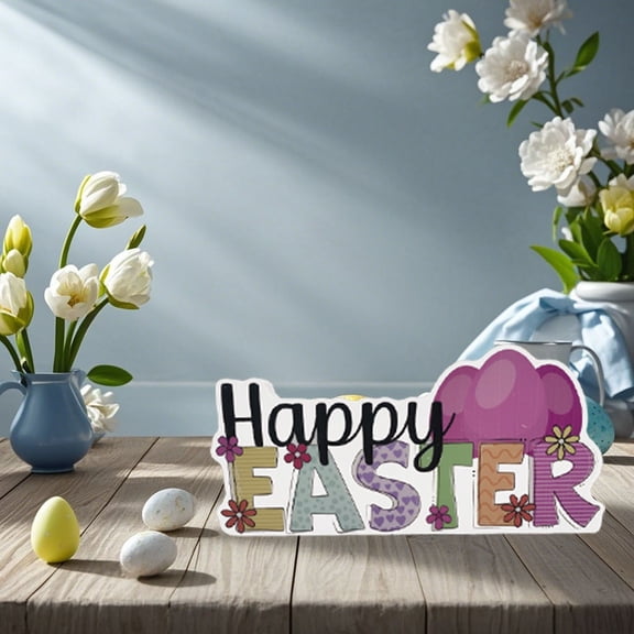 Easter Decorative Flower Letter Sign, Happy Easter Standing Plaque For Home Office Party Decoration, Easter Themed 3D Letters With Floral Design, 1 Piece Easter Decoration Sign