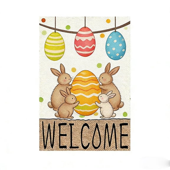Easter Decorative Garden Flag, 18x12" Bunny & Eggs Printed Double-Sided Banner Welcome Flag for Patio, Yard & Porch Spring Decoration