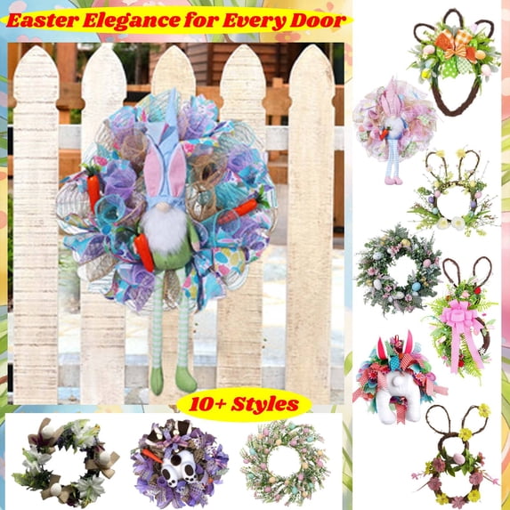 Easter Decorative Garland for Front Door, Artificial Spring Wreath for Indoor Outdoor Patio, All-Season Hanging Decoration for Living Room Fireplace and Wall Ornament