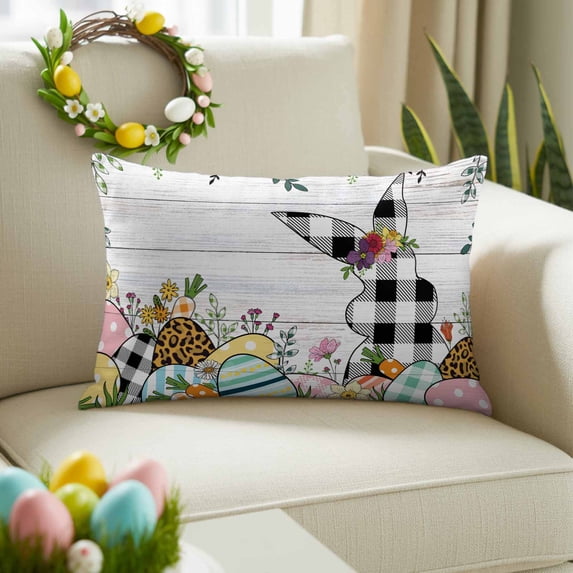 Easter Decorative Throw Pillow Covers 12x20 Inch Set of 2 Bunny Spring Egg Home Decor Pillow Cases for Couch, Grey Wood Grain Cushion Case for Living Room Bedroom Bed Car Chair