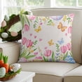 thumbnail image 1 of Easter Decorative Throw Pillow Covers 18x18 Inch Set of 2 Easter Eggs Home Decor Pillow Cases for Couch, Pink Tulip Floral Leaves Vintage Cushion Case for Living Room Bedroom Bed Car Chair, 1 of 9