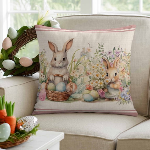 Easter Decorative Throw Pillow Covers 18x18 Inch Set of 2 Eucalyptus Leaves Truck Home Decor Pillow Cases for Couch, Flower Eggs Plaid Cushion Case for Living Room Bedroom Bed Car Chair