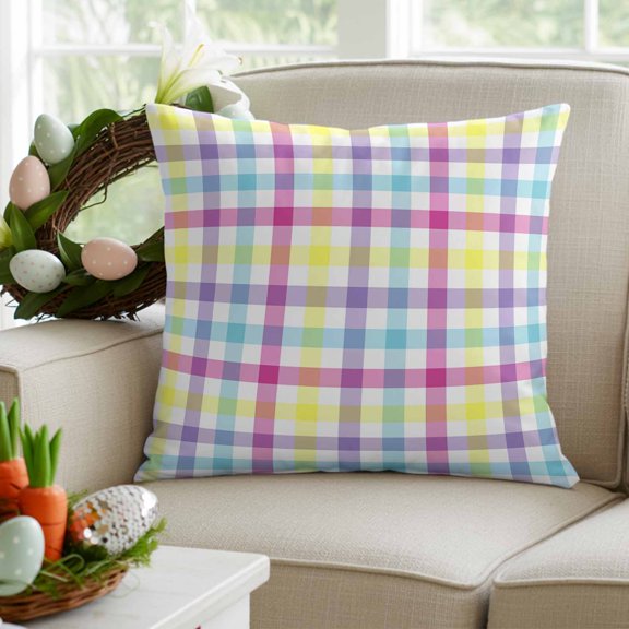 Easter Decorative Throw Pillow Covers 20x20 Inch Set of 2 Rainbow Check Plaid Home Decor Pillow Cases for Couch, Colorful Buffalo Check Cushion Case for Living Room Bedroom Bed Car Chair