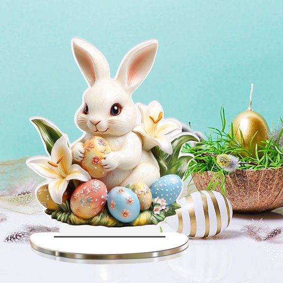 Easter Desktop Decoration Plastic 2D Bunny Egg House Table Centerpieces Easter Cute Bunny Mushroom House Tabletop Ornaments for Table Tabletop Home Indoor Decorations