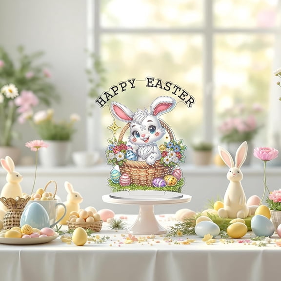 Easter Desktop Diamond Painting Kit for Adults - 2D DIY Art Craft Set with Bunny and Egg Designs, Spring Easter Home Decor Activity