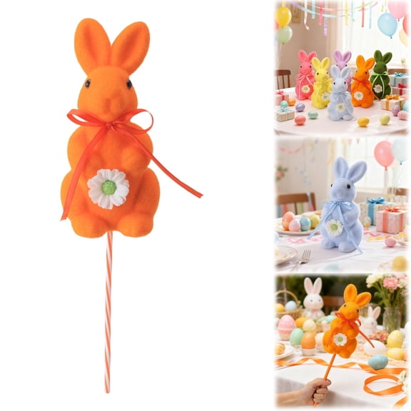 Easter Desktop Ornament,8 Inch Artificial Flocked Bunny With Easter Decorations Colorful Cute Figurines Spring Table Centerpieces For Wedding Birthday Garden Indoor Outdoor Home Decor