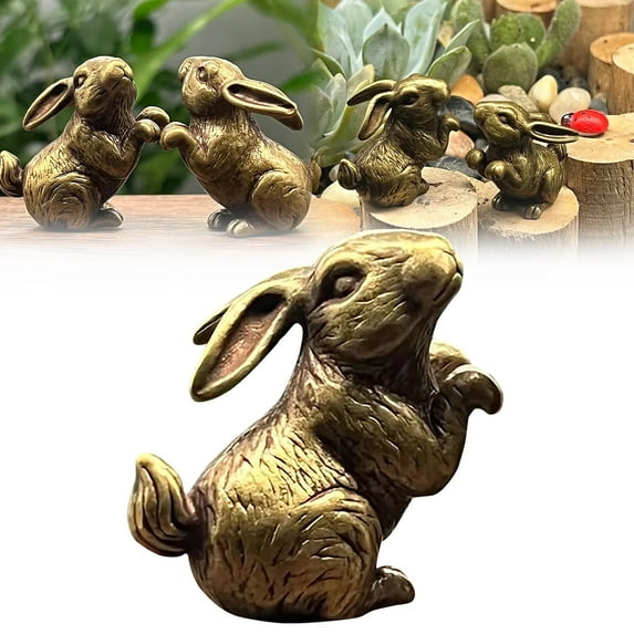 Easter Desktop Ornament,Kissing Bunny Figurines Easter Brass Zodiac Small Ornament Car Ornament Desktop Decoration Desktop Creative Retro