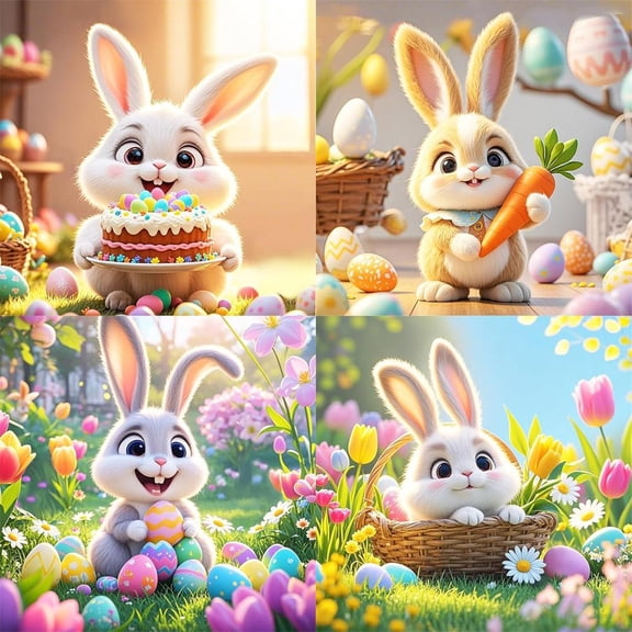 4-Pack Easter Diamond Art Painting Kits - 6.7x6.7in Canvas DIY Craft for Family Creative Time