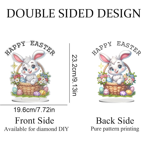 Easter Diamond Art Painting Kit, 3D Desktop Display with Bunny and Egg Design, DIY Full Drill Rhinestone Painting for Adults Kids, Spring Home Table Decor