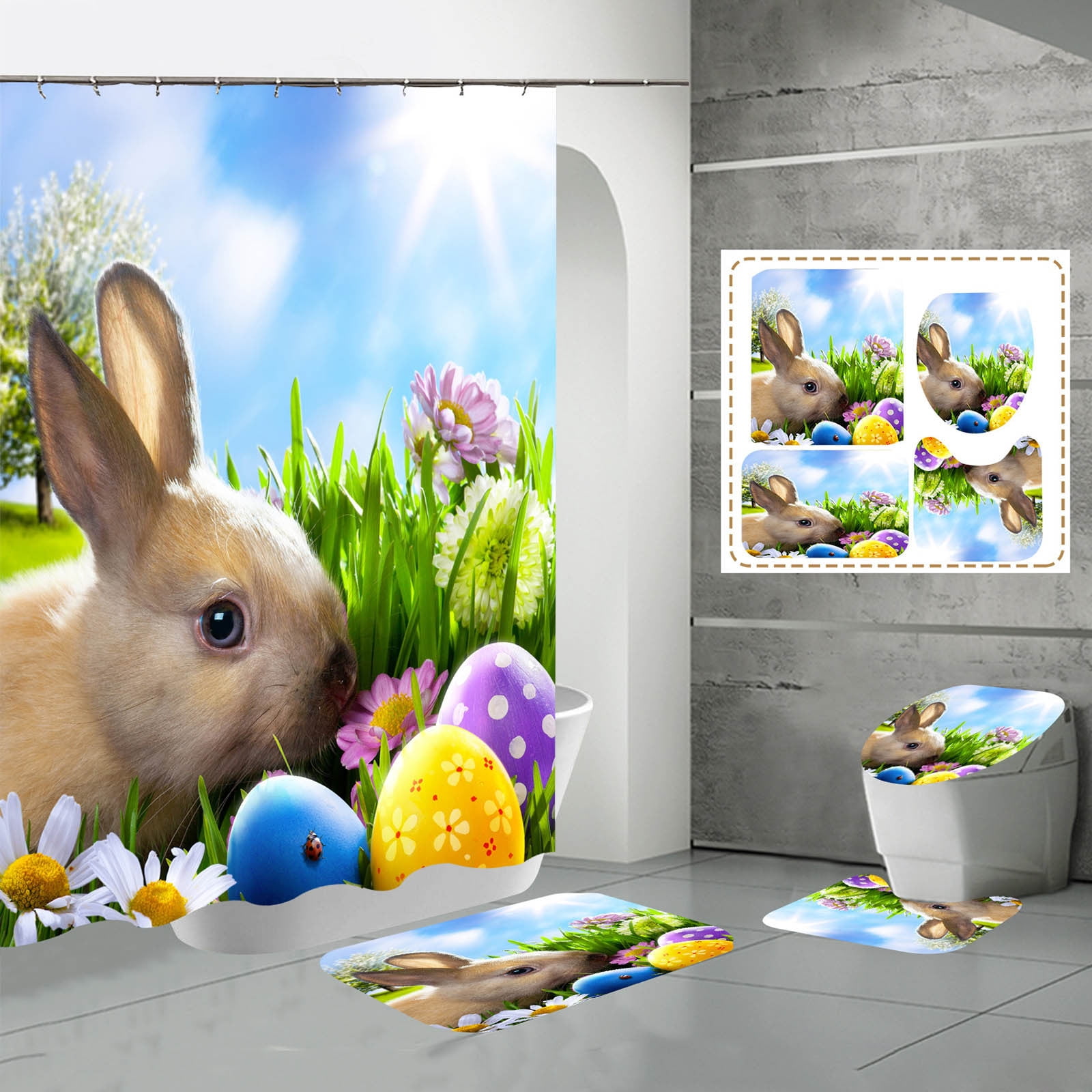 Easter Digital Print And Polyester Bathroom 4 Piece Set Bathroom