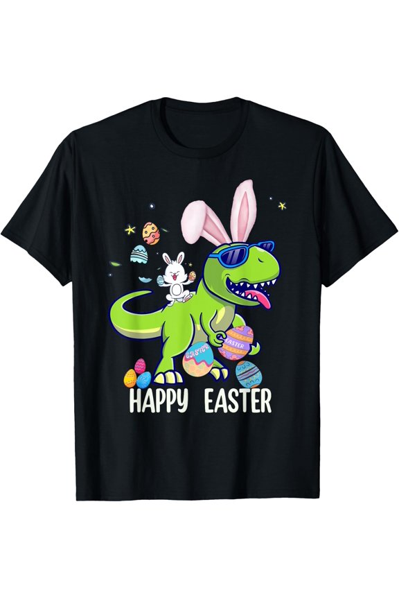 Easter Dinosaur Bunny Ears Shirts For Boys Girls Spring Holiday Tee