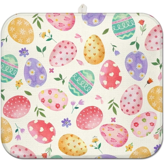 Easter Dish Drying Mat for Kitchen Counter,Happy Easter Cute Bunny Microfiber Drying Mat,Washable Absorbent Kitchen Countertop Dish Mat Drain Pad 16×18 Inch