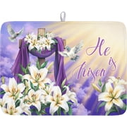 Easter Dish Drying Mat for Kitchen Counter He is Risen Cross Floral Purple Pattern Microfiber Dish Drainer Mat Rustic Absorbent Washable Drying Pad Extra Large 18"x24"