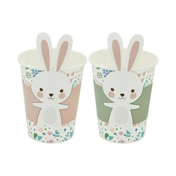 Easter Disposable Paper Cups,Bunny Rabbit Paper Cups,Easter Party Supplies Favor,Easter Party Tableware Set,8 Paper Cups + 8 Cup Covers for Rabbits