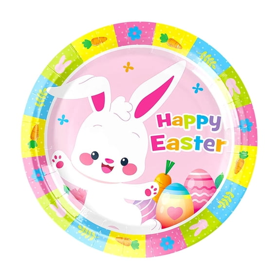 Easter Disposable Paper Plates - 9in Waterproof Oil-Resistant Painted Party Dinnerware for Holiday Decorations (Multicolor/B)