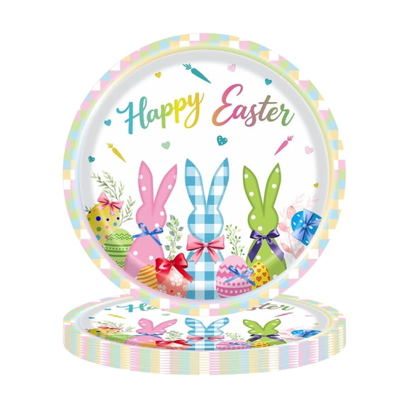 Easter Disposable Plates 9 Inch Bunny Egg Themed 20 Pcs Durable Leakproof Dinner Plates Spring Holiday Party Tableware Easter Egg Hunt Brunch Gatherings Festive Colorful Table Plates