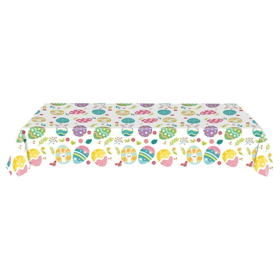 Easter Disposable Tablecloth – 54 x 108 in Waterproof Plastic Table Cover with Bunny & Egg Print, Oil-Resistant PVEA Tablecloth for Easter Party