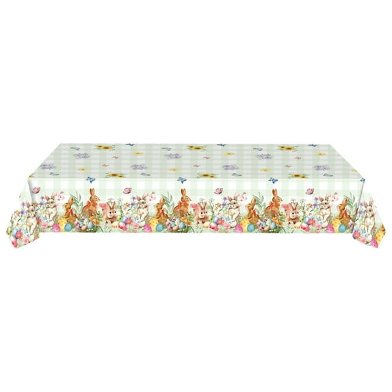 Easter Disposable Tablecloth – 54 x 108 in Waterproof Plastic Table Cover with Bunny & Egg Print, Oil-Resistant PVEA Tablecloth for Easter Party
