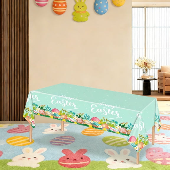 Easter Disposable Tablecloth • Bunny Eggs Print | Waterproof Thickened Material | Multicolour | Oil-Proof & Easy Clean | Durable Reusable | Festive Holiday Dining Decor | Fits Coffee & Dining Tables