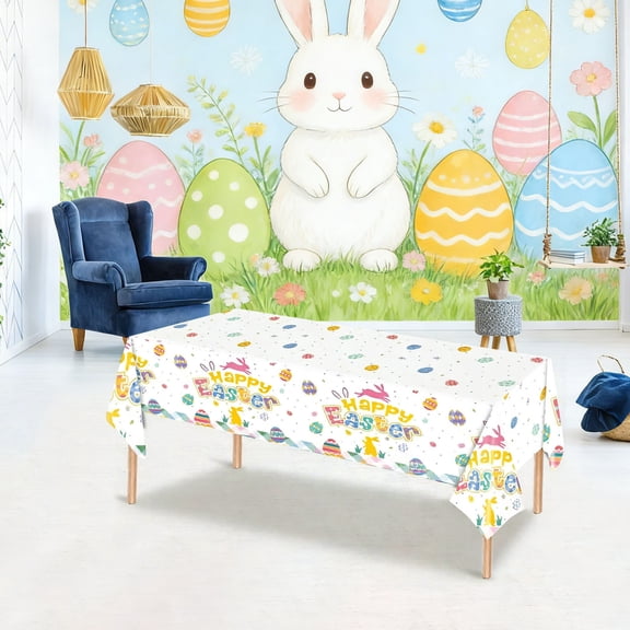 Easter Disposable Tablecloth | Bunny-Shaped Eggs Print | Waterproof, Oil-Proof, Thickened Material | Easy Clean, Foldable | Holiday Decorations for Dining Table Setup | Reusable, Durable, Odorless |