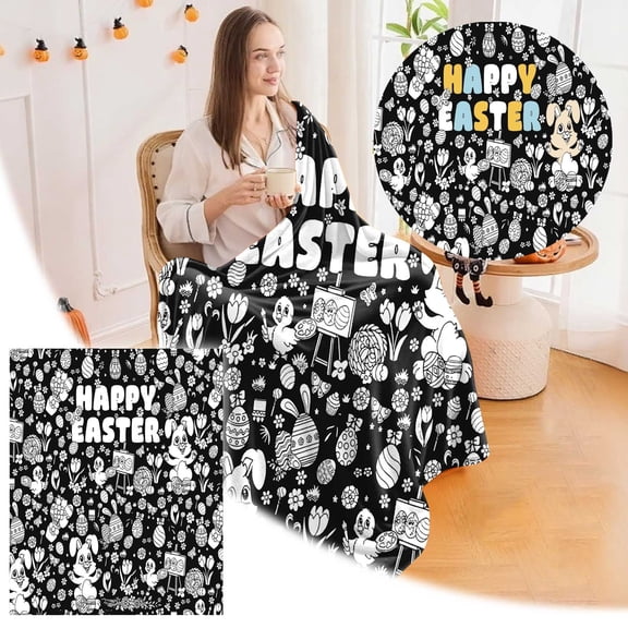 Easter Diy Colored Blanket An Art And Craft Colored Blanket Featuring Patterns Of Rabbits/Eggs/Sheep Washable Blanket Suitable For Easter And Family Activities. Blanket 13.8"X5.9" Easter Decorations