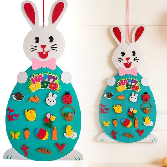 Easter Diy Felt Rabbit Set For Toddlers 37Inch Hanging Bunny Felt Craft Kits With Chick Hedgehog Butterfly Flowers Cross 17Pcs Detachable Ornaments Easter Wall Felt Board Games