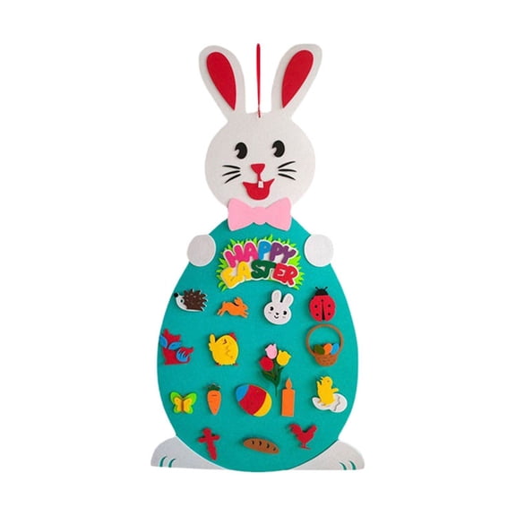 Easter Diy Felt Rabbit Set For Toddlers 37Inch Hanging Bunny Felt Craft Kits With Chick Hedgehog Butterfly Flowers Cross 17Pcs Detachable Ornaments Easter Wall Felt Board Games For Home Door Decor
