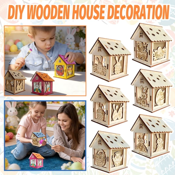 Easter Diy Wooden House Decor, Paintable Cottage Craft For Kids - Handmade Coloring Easter Decoration With Cute Cottage Shape, Smooth Lightweight Wood, Easy Assembly - Ideal For