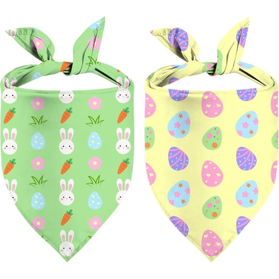 Easter Dog Bandana, 2 Pack Adjustable Holiday Party Birthday Pets Rabbit Easter Egg Bandana Triangle Bibs Cat Scarf Set
