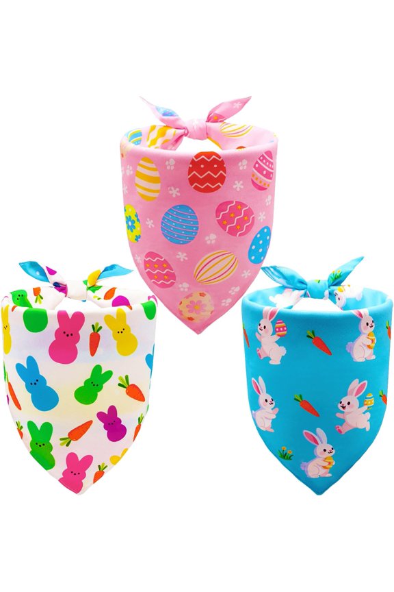 Easter Dog Bandanas 3PCS,Triangle Reversible Scarves with 6 Spring Patterns,Colorful Egg and Bunny Designs,Holiday Outfits Perfect for Boys and Girls,Ideal Costume Gifts for Medium to Large Dogs