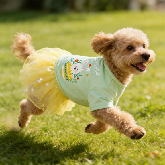 Easter Dog Cat Dress Green Mesh Pet Costume for Small Dogs Cats Holiday Party Photo Outfit Comfortable Breathable Easter Outfit