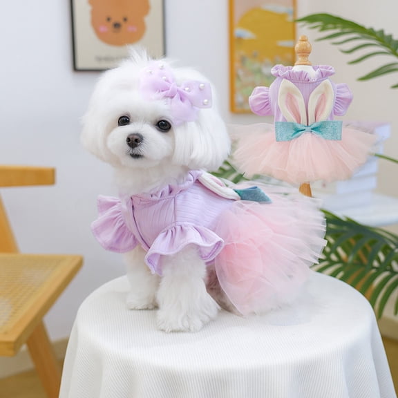 Easter Dog Cat Dress, Purple Pet Party Outfit for Easter Photo Sessions, Breathable Mesh Holiday Costume for Small Dogs and Cats