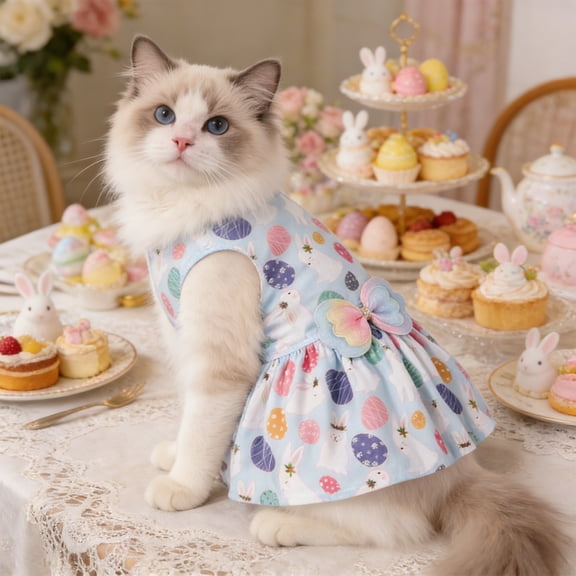 Easter Dog Dress Cat Tutu Costume, Breathable Mesh Easter Pet Outfit for Small Dogs Cats Easter Photo Party, Purple Blue XL