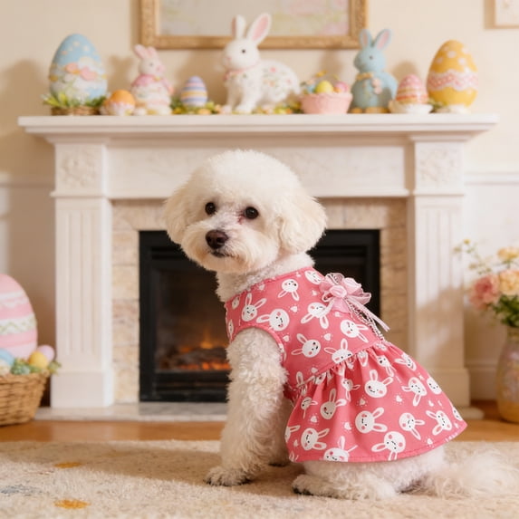 Easter Dog Dress Cat Tutu Skirt - Pink Breathable Mesh Party Photo Outfit for Small Pets, Holiday Celebration & Everyday Wear