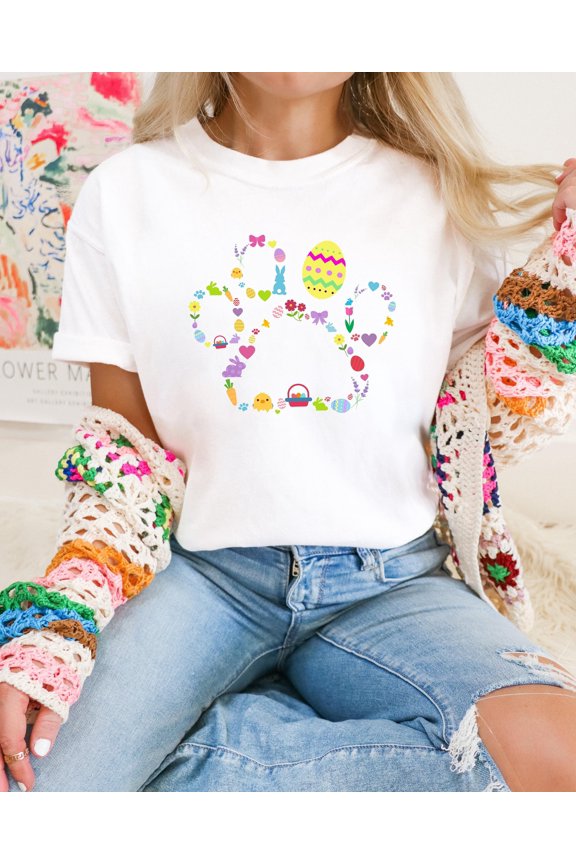 Easter Dog Paws T-Shirt, Easter T-Shirt, Ice Cream Lover T-Shirt, Dog Paws With Eggs Shirt, Easter Dog Shirt, Dog Lover Shirt, Happy Easter Shirt