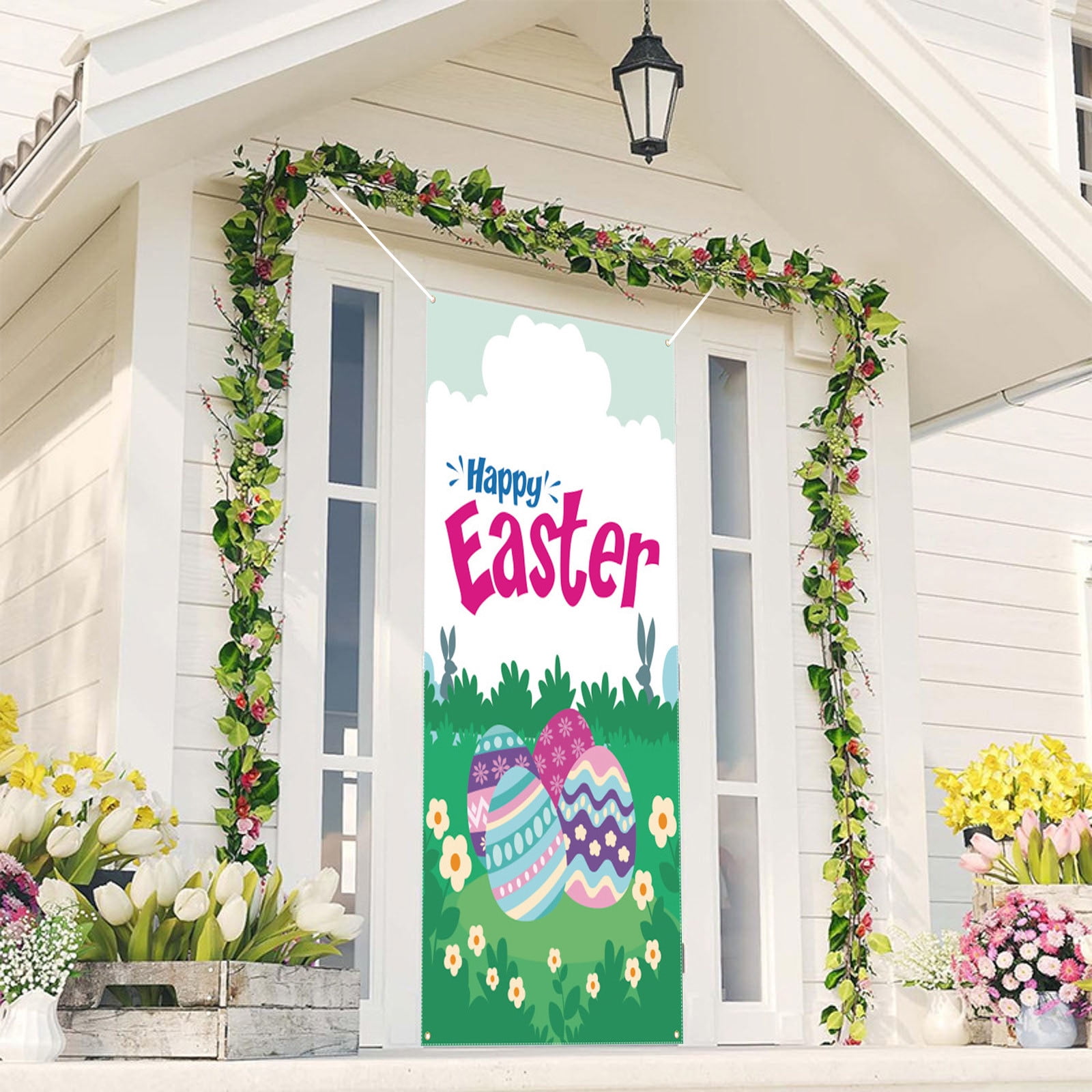 Easter Door Banner Hanging Flag Spring Home Decor Door Cover Bunny