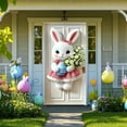 thumbnail image 1 of Easter Door Banner with Bunny Eggs and Spring Flowers, Pastel Blue Bow Reusable Front Door Decoration for Indoor Outdoor, 70x35 Inches, 1 of 5