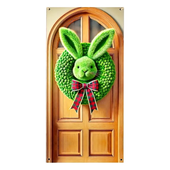Easter Door Cover 35 x 71 Inch Elegant Pink Floral Door Scene with Easter Bunny and Easter Eggs Arrangement and Soft Pastel Details for Seasonal Spring Door Decoration, Easter Decorations for Home