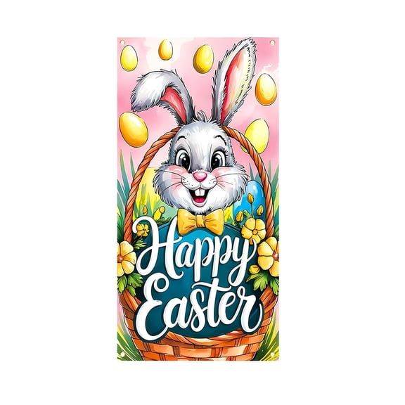 Easter Door Cover Decoration 70 x 35 Inch Spring Door Banner Backdrop, Easter Party Door Curtain for Home, Classroom, Office Entryway Holiday Decor
