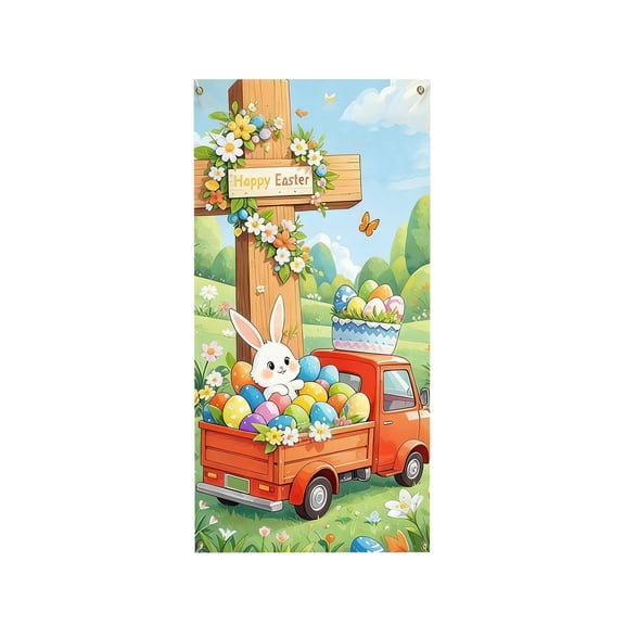 Easter Door Cover Decoration – Full-Length Polyester Door Curtain for Front Porch, Classroom, Office, Party Entrance – Easy to Hang, Multicolor Spring Holiday Decor